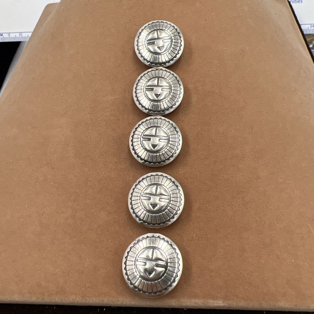Set Of 5 Sterling Silver Button Covers Western Native American Sun God Vintage